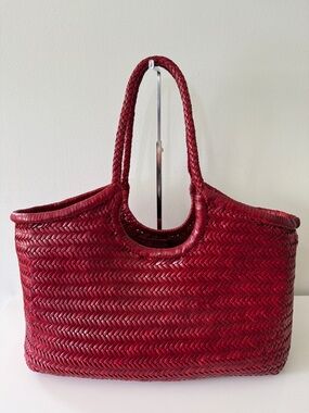 ALTICA Woven Leather Mona Lisa Tote Handbag Red, XL